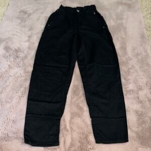 Gianni Bini GB Size S Black Elastic Waist Pants Paper Bag Straight Leg Zip